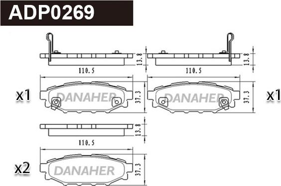 Danaher ADP0269 - Тормозные колодки, дисковые, комплект autosila-amz.com