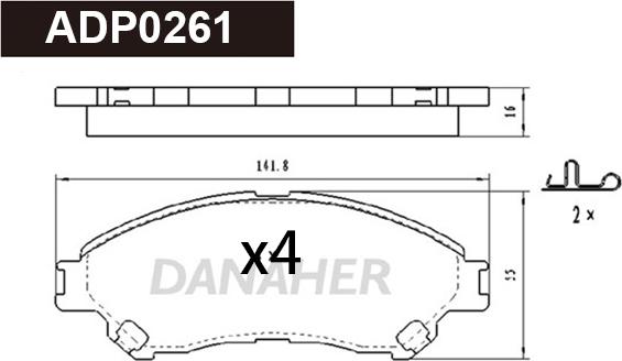 Danaher ADP0261 - Тормозные колодки, дисковые, комплект autosila-amz.com