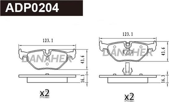 Danaher ADP0204 - Тормозные колодки, дисковые, комплект autosila-amz.com