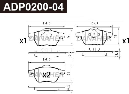 Danaher ADP0200-04 - Тормозные колодки, дисковые, комплект autosila-amz.com