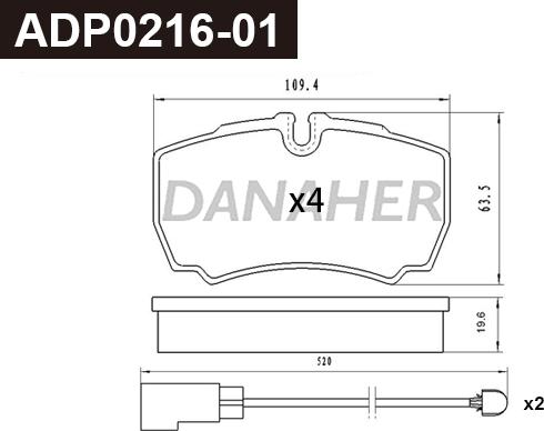 Danaher ADP0216-01 - Тормозные колодки, дисковые, комплект autosila-amz.com
