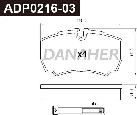 Danaher ADP0216-03 - Тормозные колодки, дисковые, комплект autosila-amz.com