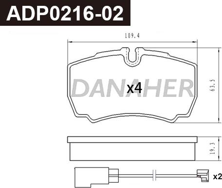 Danaher ADP0216-02 - Тормозные колодки, дисковые, комплект autosila-amz.com