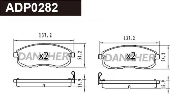 Danaher ADP0282 - Тормозные колодки, дисковые, комплект autosila-amz.com