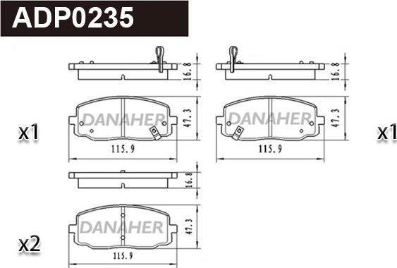 Danaher ADP0235 - Тормозные колодки, дисковые, комплект autosila-amz.com