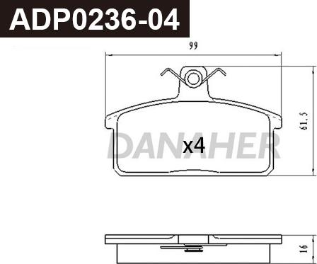 Danaher ADP0236-04 - Тормозные колодки, дисковые, комплект autosila-amz.com