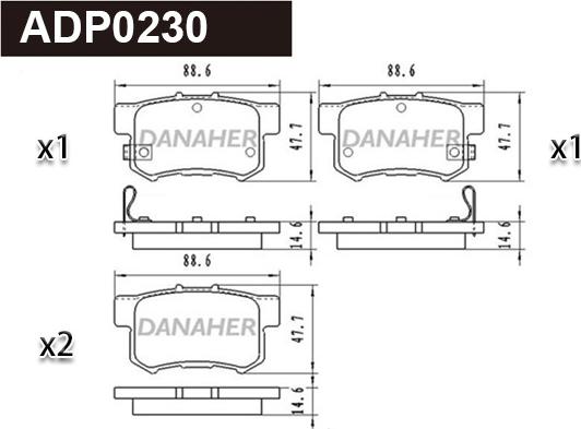 Danaher ADP0230 - Тормозные колодки, дисковые, комплект autosila-amz.com