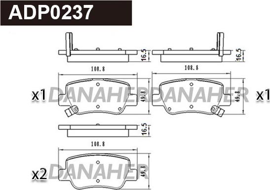 Danaher ADP0237 - Тормозные колодки, дисковые, комплект autosila-amz.com