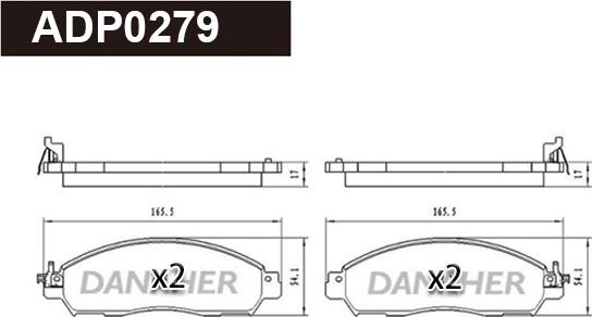 Danaher ADP0279 - Тормозные колодки, дисковые, комплект autosila-amz.com