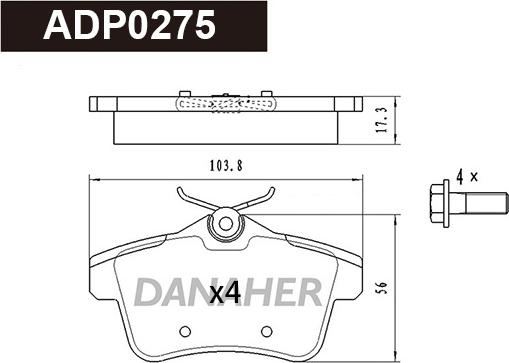 Danaher ADP0275 - Тормозные колодки, дисковые, комплект autosila-amz.com