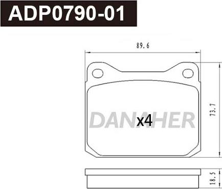 Danaher ADP0790-01 - Тормозные колодки, дисковые, комплект autosila-amz.com