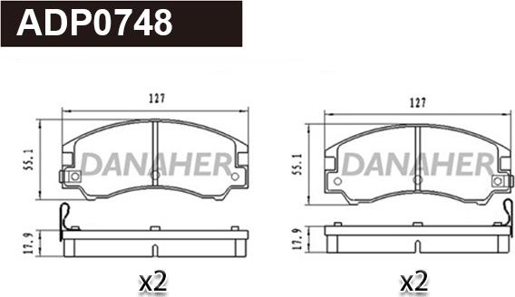 Danaher ADP0748 - Тормозные колодки, дисковые, комплект autosila-amz.com