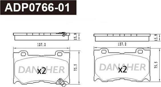 Danaher ADP0766-01 - Тормозные колодки, дисковые, комплект autosila-amz.com