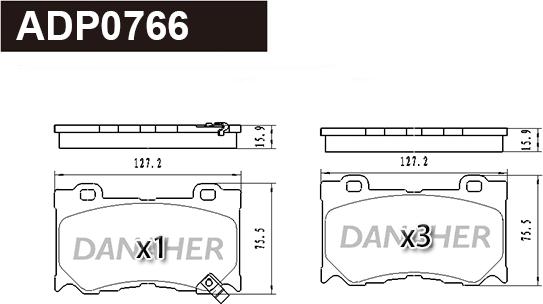 Danaher ADP0766 - Тормозные колодки, дисковые, комплект autosila-amz.com