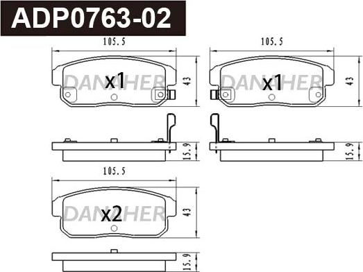 Danaher ADP0763-02 - Тормозные колодки, дисковые, комплект autosila-amz.com