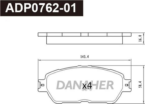 Danaher ADP0762-01 - Тормозные колодки, дисковые, комплект autosila-amz.com