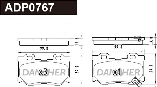 Danaher ADP0767 - Тормозные колодки, дисковые, комплект autosila-amz.com