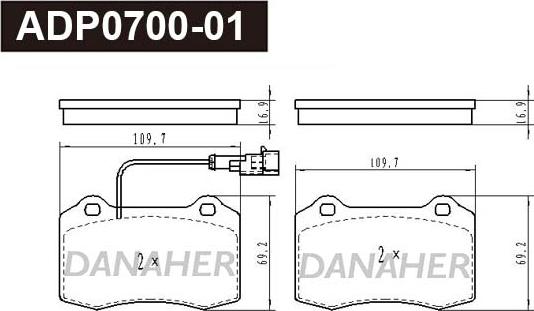 Danaher ADP0700-01 - Тормозные колодки, дисковые, комплект autosila-amz.com