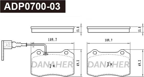 Danaher ADP0700-03 - Тормозные колодки, дисковые, комплект autosila-amz.com