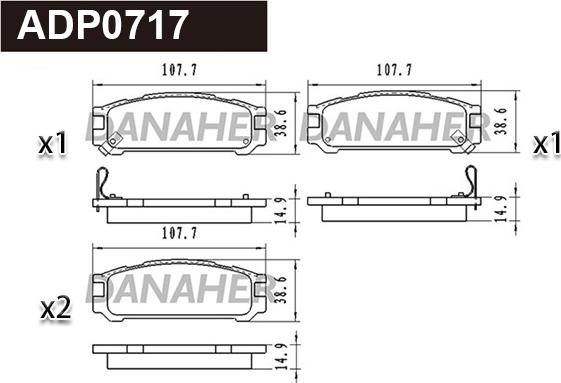Danaher ADP0717 - Тормозные колодки, дисковые, комплект autosila-amz.com