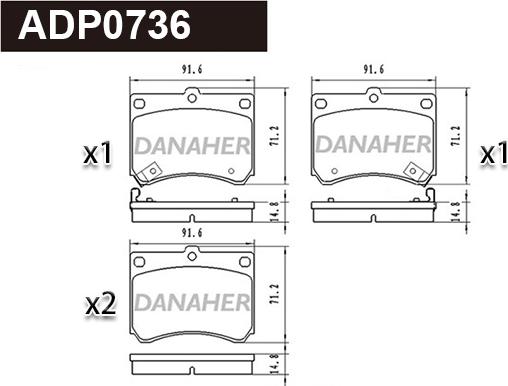 Danaher ADP0736 - Тормозные колодки, дисковые, комплект autosila-amz.com