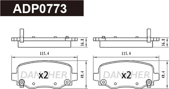 Danaher ADP0773 - Тормозные колодки, дисковые, комплект autosila-amz.com