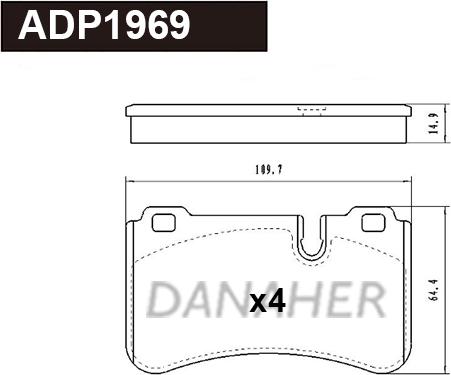 Danaher ADP1969 - Тормозные колодки, дисковые, комплект autosila-amz.com