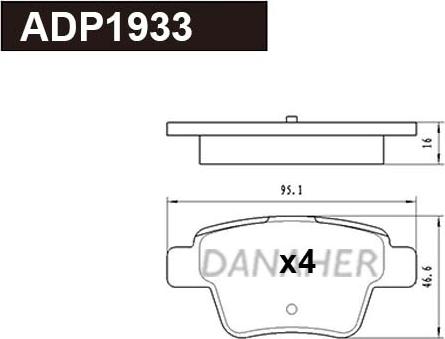 Danaher ADP1933 - Тормозные колодки, дисковые, комплект autosila-amz.com