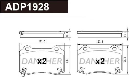 Danaher ADP1928 - Тормозные колодки, дисковые, комплект autosila-amz.com