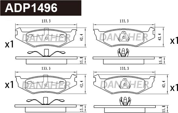 Danaher ADP1496 - Тормозные колодки, дисковые, комплект autosila-amz.com