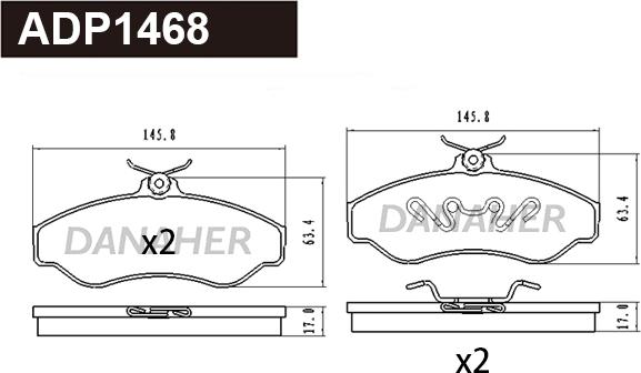 Danaher ADP1468 - Тормозные колодки, дисковые, комплект autosila-amz.com
