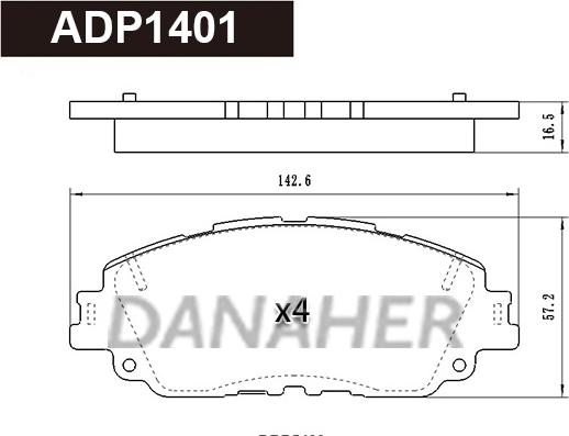 Danaher ADP1401 - Тормозные колодки, дисковые, комплект autosila-amz.com