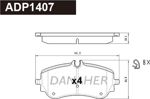 Danaher ADP1407 - Тормозные колодки, дисковые, комплект autosila-amz.com