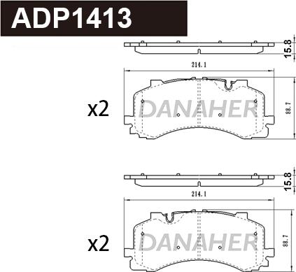 Danaher ADP1413 - Тормозные колодки, дисковые, комплект autosila-amz.com
