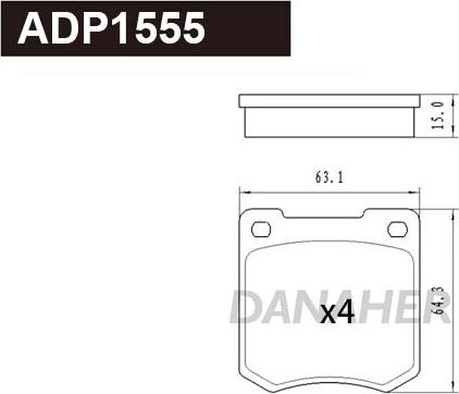 Danaher ADP1555 - Тормозные колодки, дисковые, комплект autosila-amz.com