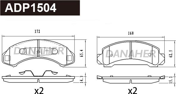 Danaher ADP1504 - Тормозные колодки, дисковые, комплект autosila-amz.com