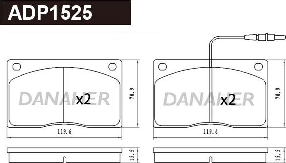 Danaher ADP1525 - Тормозные колодки, дисковые, комплект autosila-amz.com