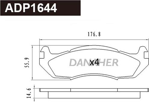 Danaher ADP1644 - Тормозные колодки, дисковые, комплект autosila-amz.com