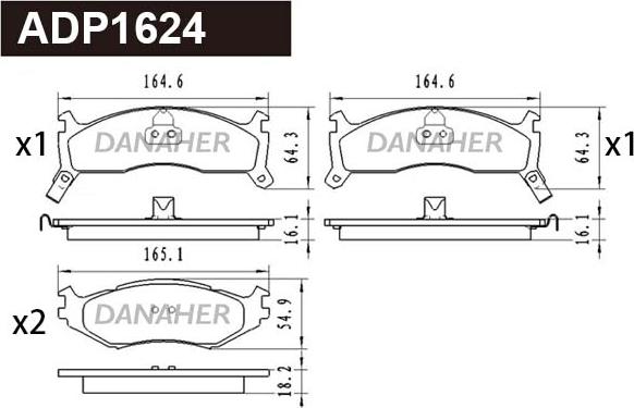 Danaher ADP1624 - Тормозные колодки, дисковые, комплект autosila-amz.com
