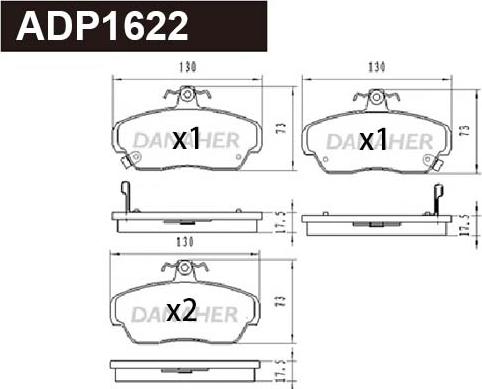 Danaher ADP1622 - Тормозные колодки, дисковые, комплект autosila-amz.com