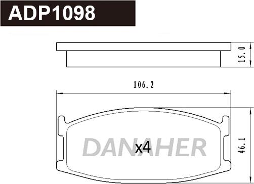 Danaher ADP1098 - Тормозные колодки, дисковые, комплект autosila-amz.com