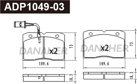 Danaher ADP1049-03 - Тормозные колодки, дисковые, комплект autosila-amz.com