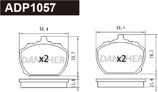 Danaher ADP1057 - Тормозные колодки, дисковые, комплект autosila-amz.com