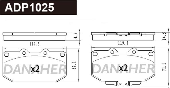 Danaher ADP1025 - Тормозные колодки, дисковые, комплект autosila-amz.com