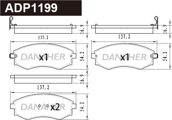 Danaher ADP1199 - Тормозные колодки, дисковые, комплект autosila-amz.com