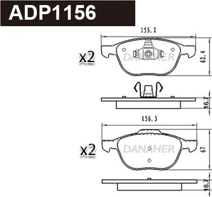 Danaher ADP1156 - Тормозные колодки, дисковые, комплект autosila-amz.com