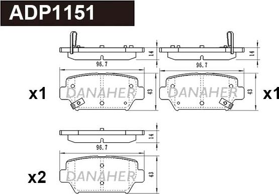 Danaher ADP1151 - Тормозные колодки, дисковые, комплект autosila-amz.com