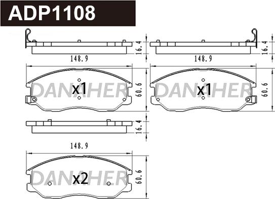 Danaher ADP1108 - Тормозные колодки, дисковые, комплект autosila-amz.com