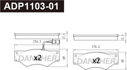 Danaher ADP1103-01 - Тормозные колодки, дисковые, комплект autosila-amz.com