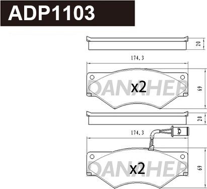 Danaher ADP1103 - Тормозные колодки, дисковые, комплект autosila-amz.com